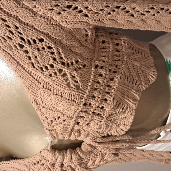 Audrey Park + Francesca's Tan Cropped Crocheted Keyhole Sweater - Picture 7 of 10